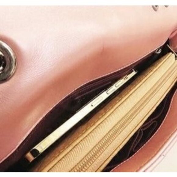 CHANEL Flap Bag Lambskin Quilted Purse Glazed Coco Pleats Tote Pink - Picture 8 of 10